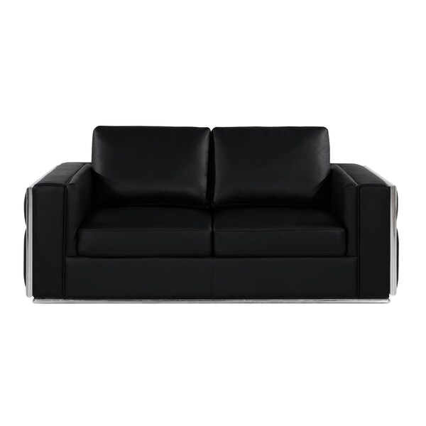 Homeroots 73in Black and Silver Italian Leather Loveseat 720576 - main