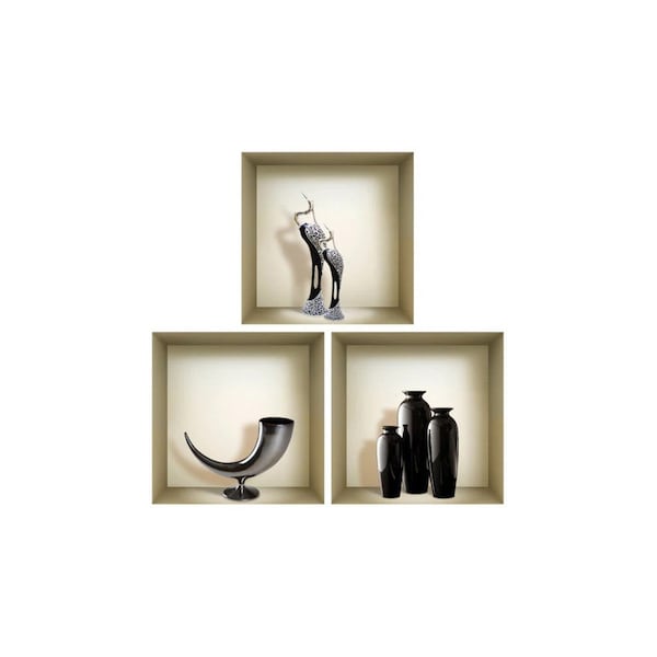 Homeroots Set of Three Ian Faux Niche 3D Peel and Stick Wall Decals, 3PK 565403 - main