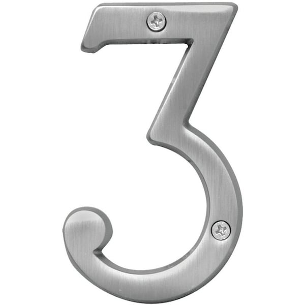 Hy-Ko Prestige Series House Number, Character: 3, 4 in H Character, Nickel Character, Brass BR-43SN/3 - main