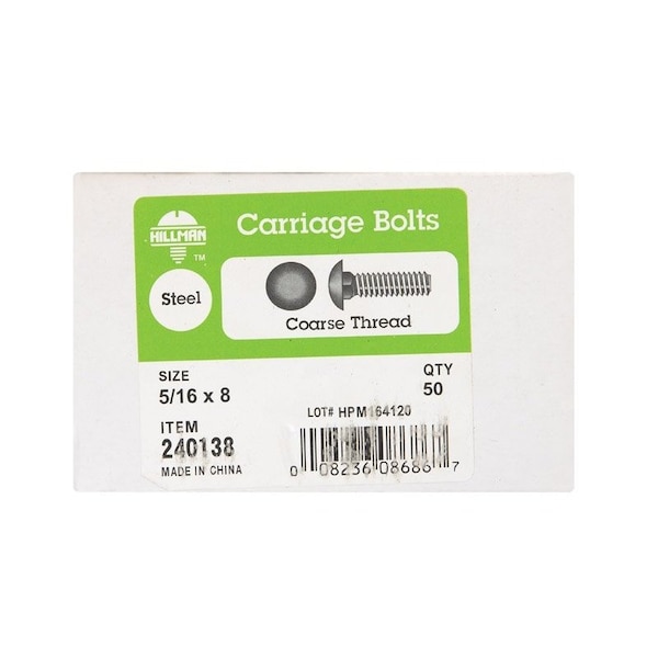 Hillman 5/16 in. X 8 in. L Zinc-Plated Steel Carriage Bolt, 50PK 240138 - main