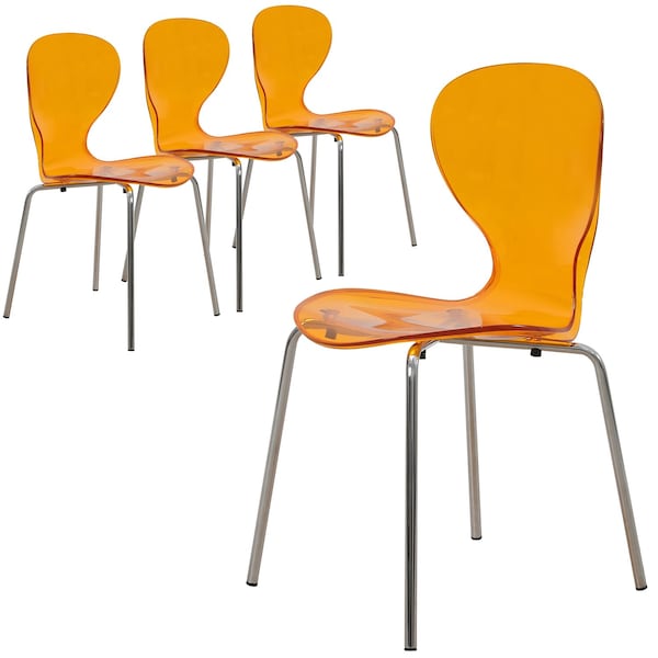 Leisuremod Modern Oyster Side Chair in Transparent Orange with Chromed Base, 4PK OC17TOR4 - main
