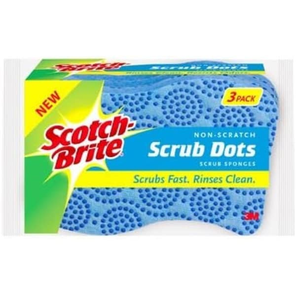 Scotch-Brite Stay Clean 20203-8 Non-Scratch Sponge, 4.4 in L, 2.6 in W, 0.6 in Thick, Cellulose, 3PK 20303-8 - main
