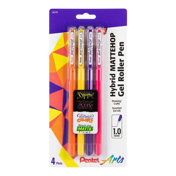 Pentel Hybrid MATTEHOP Gel Roller, 1.0mm, Matte F/G/P/V Ink, 4PK K110VBP4M1 - main