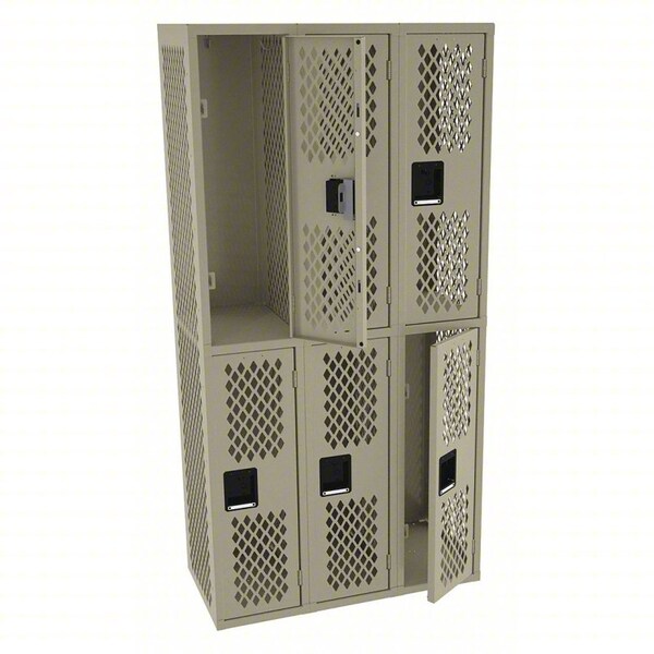 Tennsco Wardrobe Locker, 36 in W, 18 in D, 72 in H, (2) Tier, (3) Wide, Sand VDL-121836-CSND - main