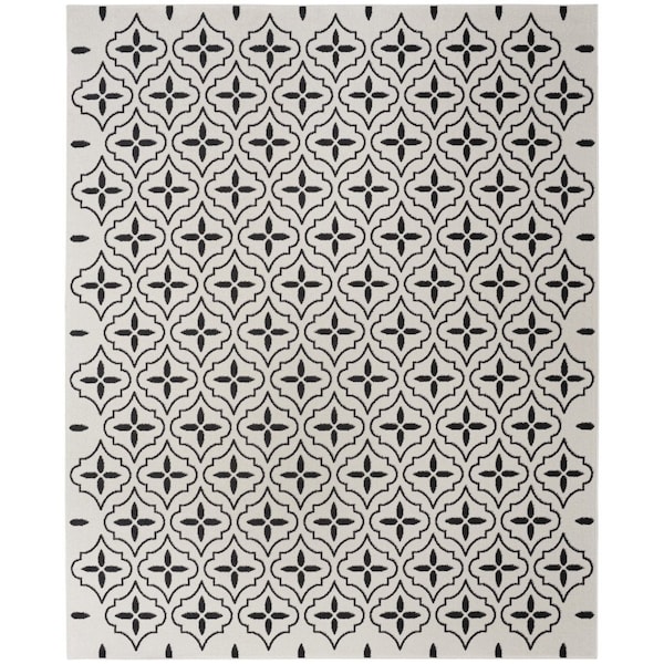Homeroots 8' X 10' Ivory And Black Geometric Indoor Outdoor Area Rug 573069 - main