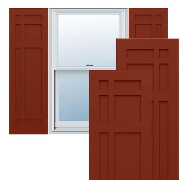Ekena Millwork True Fit PVC San Juan Capistrano Mission Style Fixed Mount Shutters, Pepper Red, 18W x 50H, PR TFP001SJ18X050MR - main