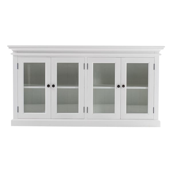 Homeroots 64in White Distressed Solid Wood Sideboard with Four Glass Doors 388220 - main
