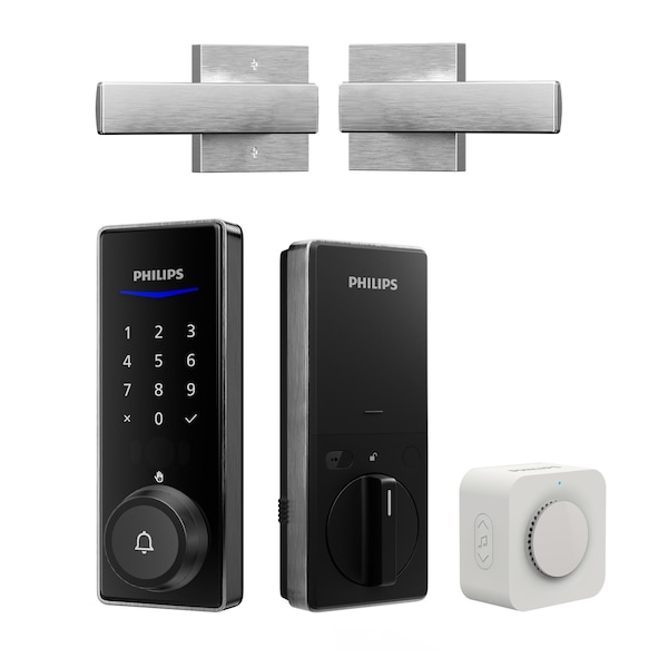 Philips Wi-Fi Smart Deadbolt with Palm Recognition & Lever - Satin Nickel DDL250A8605L-SN - main