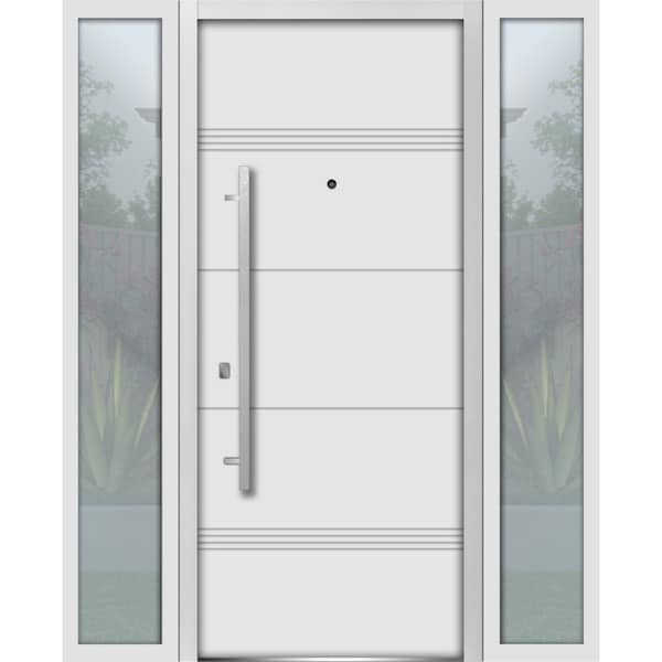 Vdomdoors Steel Door Deux 1705 White Enamel 2 Sidelight Exterior Black Windows Stainless Inserts Single Moder DEUX1705EXD-BEM-W16+36+16 x H80-Left-hand Inswing - main