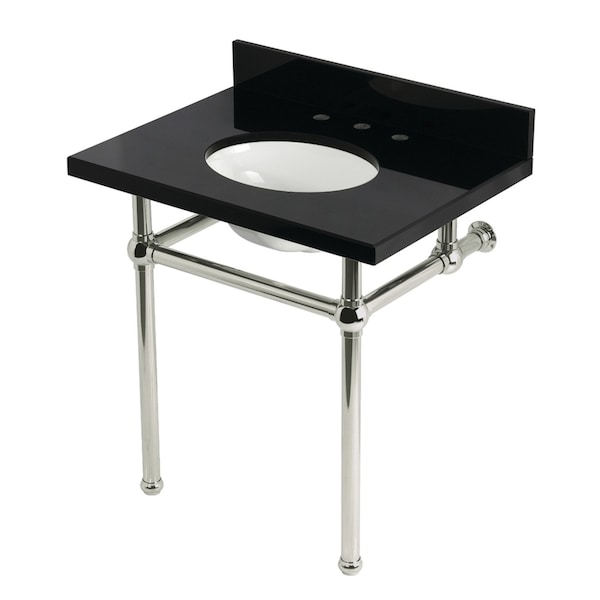 Kingston Brass 30" Black Granite Console Sink with Brass Legs, 8-Inch, 3-Hole, Black Granite/Polished Nickel KVPK3030KB6 - main