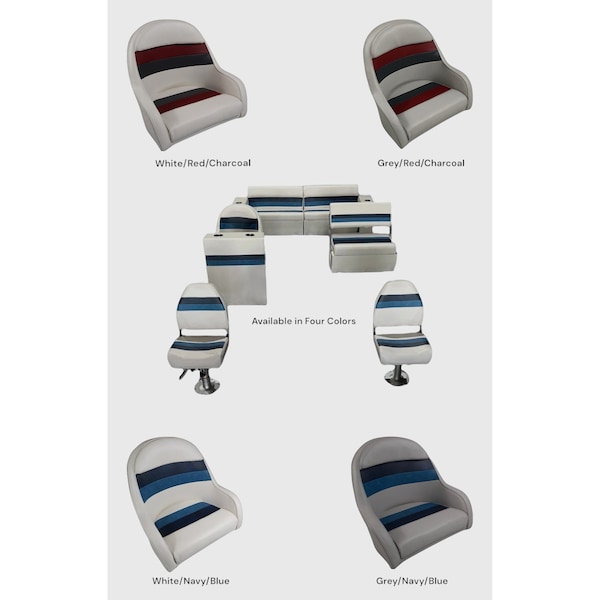 Horizon Mfg Premium 12 Piece Pontoon Furniture Set White/Navy/Blue Premium 011-AADK - main