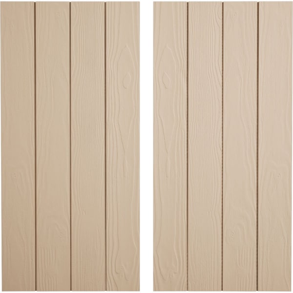 Ekena Millwork Rustic Four Board Joined Board-n-Batten Sandblasted Faux Wood Shutters w/No Batten, 22W x 24H, PR SHUBJN22X24SDPR - main