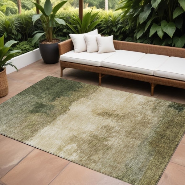 Homeroots 8' X 10' Fern Green And Beige Abstract Washable Indoor Outdoor Area Rug 603020 - main