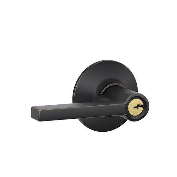 Schlage Residential Latitude Lever Storeroom Lock C Keyway with 16211 Latch and 10063 Strike Aged Bronze Finish F80LAT716 - main