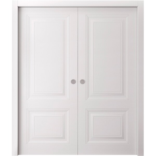 Sartodoors Sliding Double Pocket Doors 48 x 84 inches, BASIC 9422 White, Kit Rail Hardware, Solid Wood Inter BASIC9422DP-SKIN-4884 - main