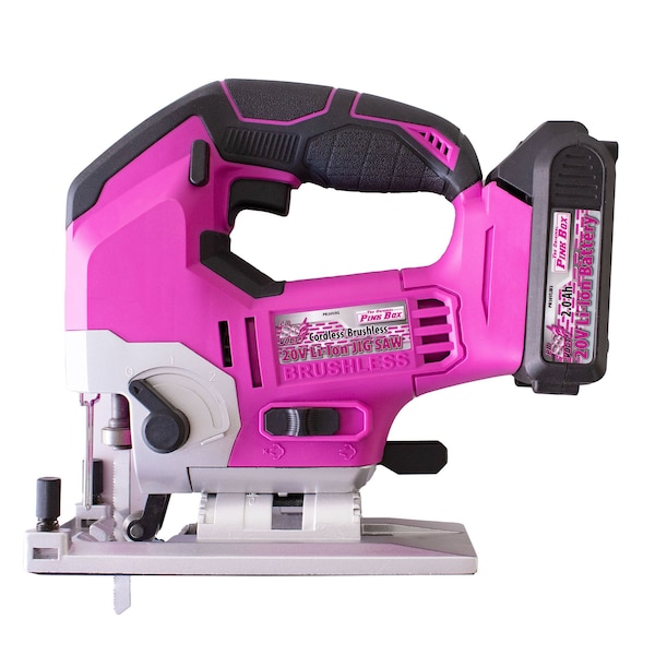 The Original Pink Box 20V Lithium-Ion Brushless Cordless Jigsaw with 2Ah Battery, Pink PB20VJIG_2Ah_CHRGR - main