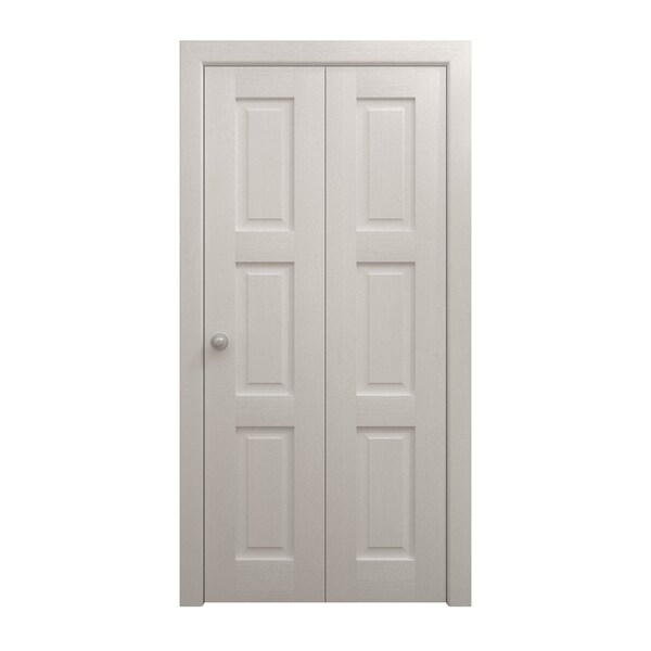 Sartodoors Sliding Closet Bi-fold Doors 60 x 84 inches, Ego 5010 Painted White Oak, Sturdy Tracks Moldings Tr EGO5010BF-PWO-60x84 (2* 30x84) - main