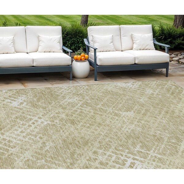 Homeroots 9' X 12' Beige Tan And Ivory Geometric Washable Indoor Outdoor Area Rug 588290 - main