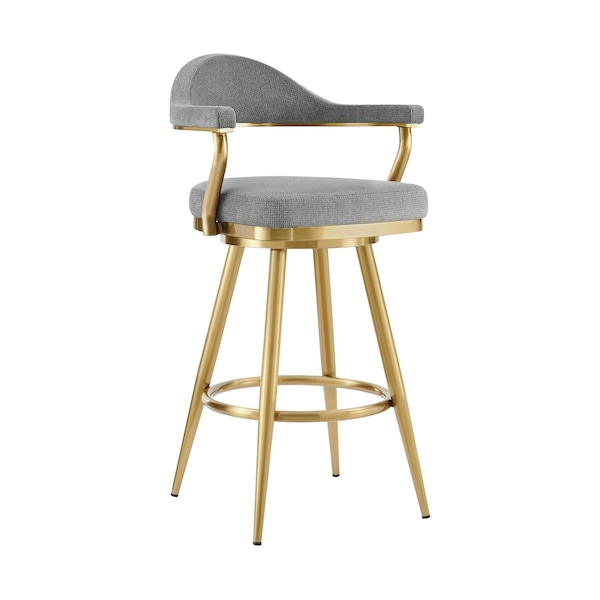 Armen Living Justin 30in Swivel Bar Stool with Gold Brushed Stainless Steel and Anchor Gray Fabric LCJTBABGLAGRY30 - main