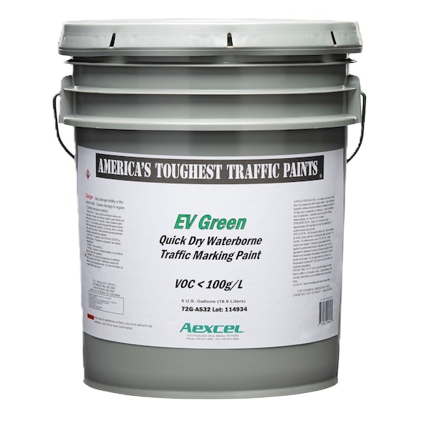 Aexcel Quick-Dry 20-minute Dry Traffic & Zone Marking Paint, Water-based Acrylic Latex, EV Green, 5-Gallon 72G-A532F03 - main