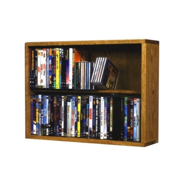 Wood Shed Cdracks Solid Oak 2 Row Dowel DVD Cabinet Tower Capacity 80 DVD s Honey Oak Finish 215-24 - main