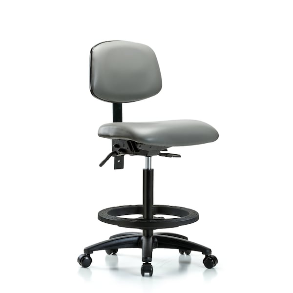 Blue Ridge Ergonomics Vinyl Chair, High Bench, Tilt, Foot Ring, Casters, Sterling BR-VHBCH-RG-T1-A0-BF-RC-8840 - main