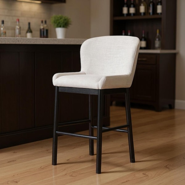 Homeroots 31" White and Black Fabric and Solid Wood Bar Height Bar Chair 632481 - main