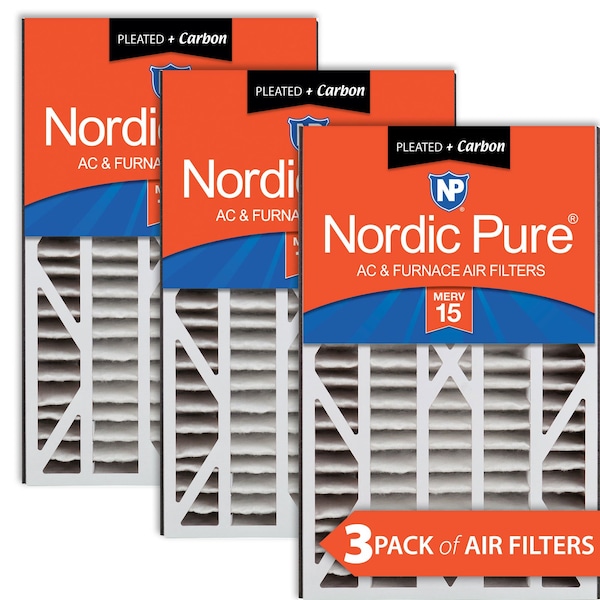 Nordic Pure 16x25x3 Plus Carbon Pleated Air Filter, High Capacity, MERV 15, 3 PK 16x25x3ABM15+C-3 - main