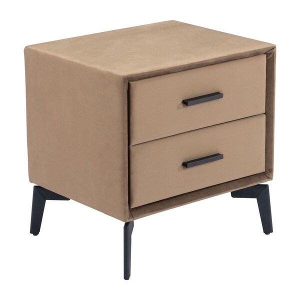 Homeroots 20" Brown and Black Velvet Wood and Steel End Table With Two Drawers 556556 - main