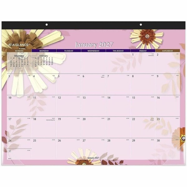 At-A-Glance Paper Flowers Desk Pad, Floral Artwork, 22 x 17, Black Binding, 12-Month (Jan to Dec): 2025 5035 - main