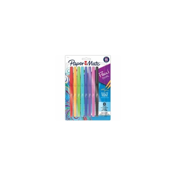 Paper Mate Flair DUAL Pens, Brush & Medium Tips (0.7mm), 0.7 mm Medium Pen Point, Assorted Ink, 4PK 2181604 - main