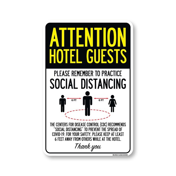 Signmission Public Safety Sign, Hotel Guests Practice Social Distancing, 18in X 12in Decal, OS-NS-D-1218-25404 OS-NS-D-1218-25404 - main