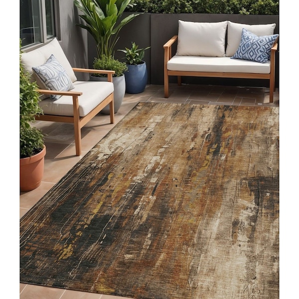 Homeroots 5' X 8' Taupe Gray And Ivory Abstract Washable Indoor Outdoor Area Rug 617675 - main