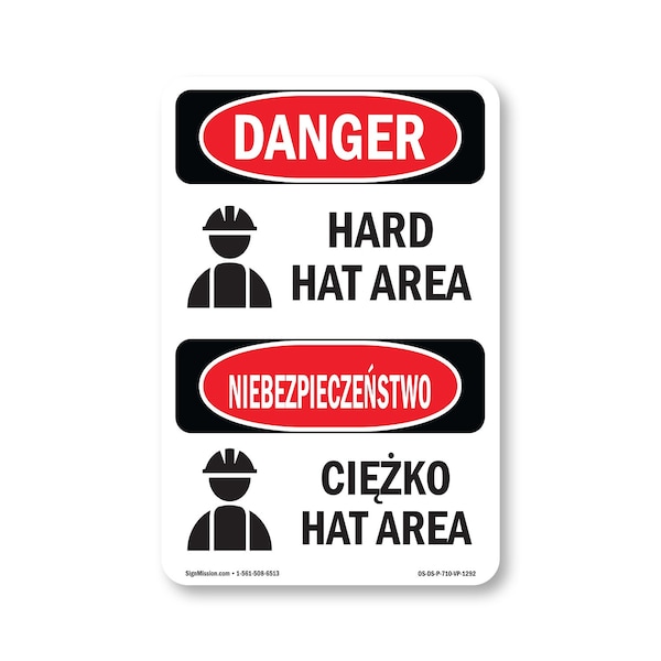 Signmission OSHA Danger Sign, Hard Hat Area Bilingual, 10in X 7in Rigid Plastic, OS-DS-P-710-VP-1292 OS-DS-P-710-VP-1292 - main