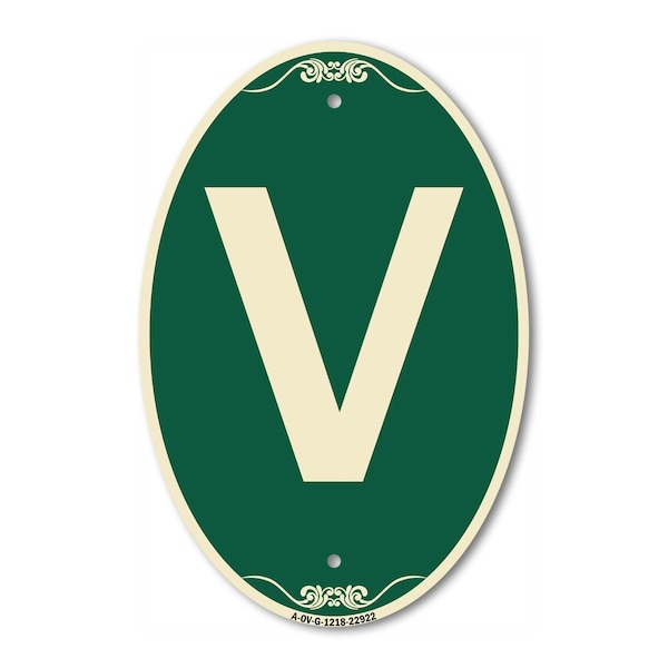 Signmission Letter V, 12 Inch X 18 Inch Architectural Oval, Heavy Gauge Aluminum A-OV-G-1218-22922 - main