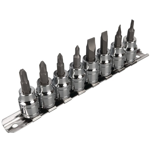 Performance Tool 8 pc. Screwdriver Bit Socket Set, 3/8 in. Dr. Sockets, Slotted Phillips W38860 - main