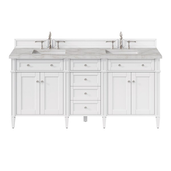 James Martin Vanities Brittany 72'' D Vanity, Bright White Vanity w/ Victorian Sil Silestone Top w/ Wireless Charger 655-V72-BW-FVSL - main