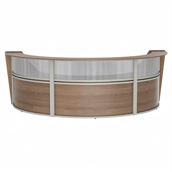 Linea Italia Reception Desk 71 in D X 46 in H, 11.9 ft W X Thermofused Laminate, Walnut, Clear ZUI317 - main
