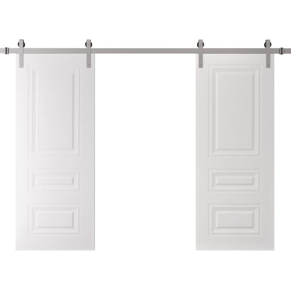 Sartodoors Double Barn Door 84 x 96 inches, BASIC 9233 White, 14FT Silver Rail Track Set, Solid Panel Interi BASIC9233DB-S-SKIN-8496 - main