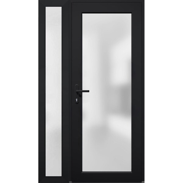 Vdomdoors Front Exterior Prehung FiberGlass Door Frosted Glass / Manux 8102 Matte Black / Sidelight Exterior MANUX8102EXD-BLK-W30+14 x H80-RH - main
