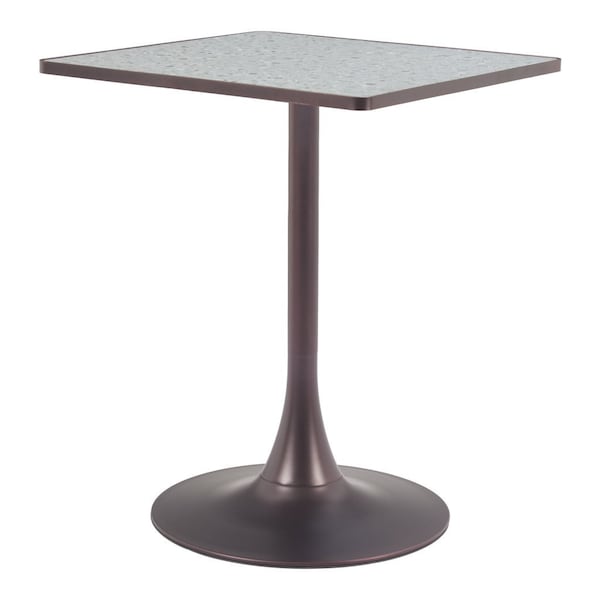 Homeroots 24" Gray Wood and Steel Faux Terrazzo Pedestal Base Square Dining Table 572244 - main
