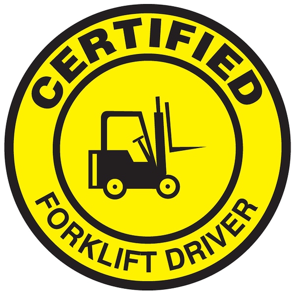 Accuform Hard Hat Sticker, 214 in Length, 214 in Width, CERTIFIED FORKLIFT DRIVER Legend, Adhesive Vinyl LHTL334 - main