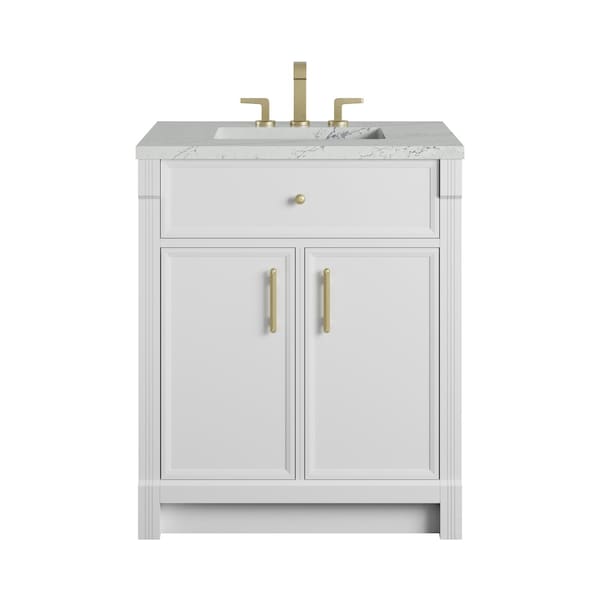 James Martin Vanities Bellshire 30" Single Vanity, Bright White w/ 3 CM Ethereal Noctis Silestone Top 660-V30-BW-3ENC - main