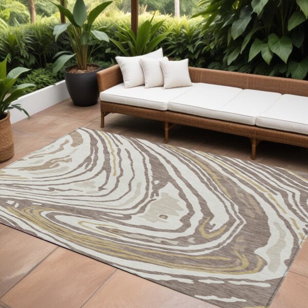 Homeroots 9' X 12' Taupe Brown And Beige Abstract Washable Indoor Outdoor Area Rug 601306 - main
