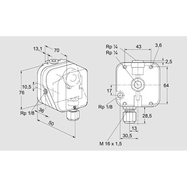Honeywell Kromschroder Gas Pressure Switch, Adjustable, DG Series, 0.4–500 mbar KS84447290 - main