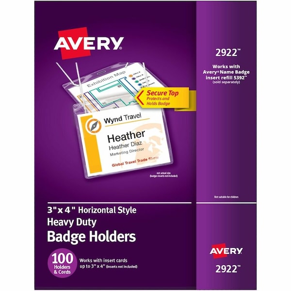Avery Hanging Style Photo ID Badge Holders, Horizontal, 3" x 4", 100/Box 2922 - main