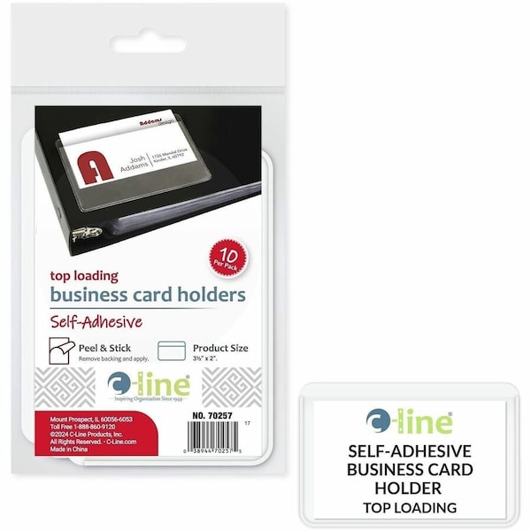 C-Line Products Self-Adhesive Business Card Holders, Top Load, 2 x 3.5, Clear, PK10 70257 - main