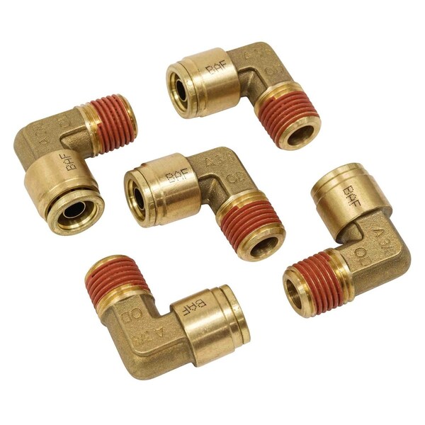 Mytee Products 5Pk DOT Brass Push to Connect Fitting Elbow 3/8in Tube ODx 1/4in NPT Air Line Male MP-ABF-ELBOW3814 - main