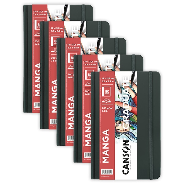 Canson Graduate Manga Art Book, Hard Cover Binding, 10 Sheet, 5.5x8.5 inch, 5PK C31200L035 - main