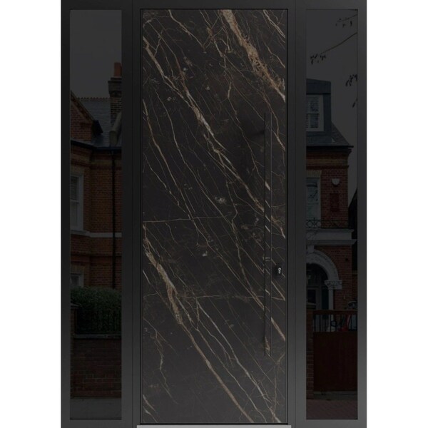 Vdomdoors Steel Door Dekton 0118 Natural Noir 96”/ 2 Side Exterior Windows Sidelites/ Entry Door Painted W1 DEKTON0118EXD-NOIR-W14+36+14xH96-LH-I - main